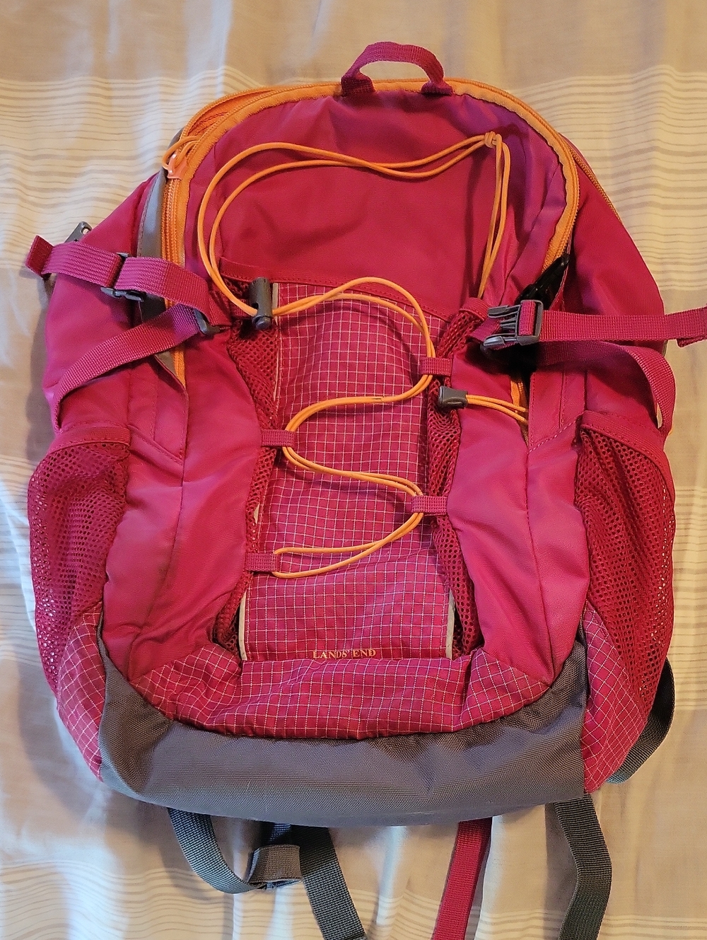 Lands' End Pink Backpack with Orange Accents